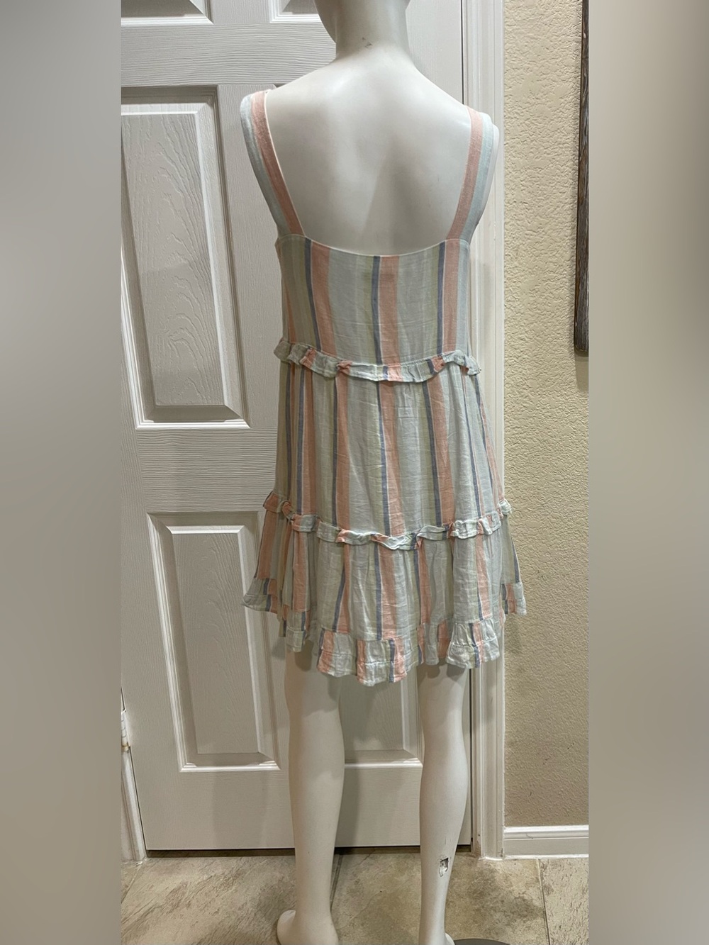 Rails Sandy Tiered Linen Blend Mini Dress - Biarritz Multi Stripe Size XSmall - Picture 4 of 14